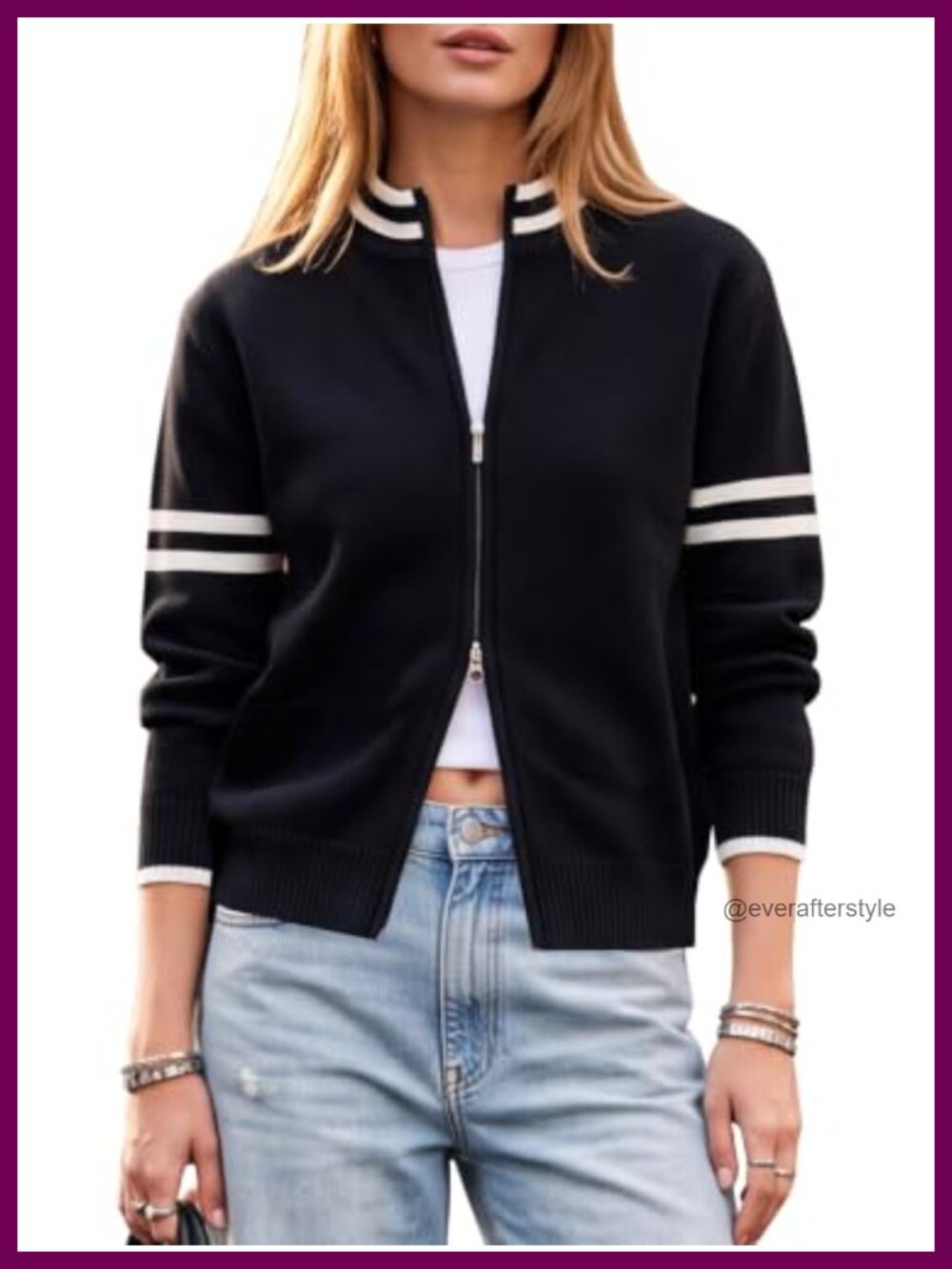 Women's Long Sleeve Zip Up Cardigan Sweater Bomber Jacket